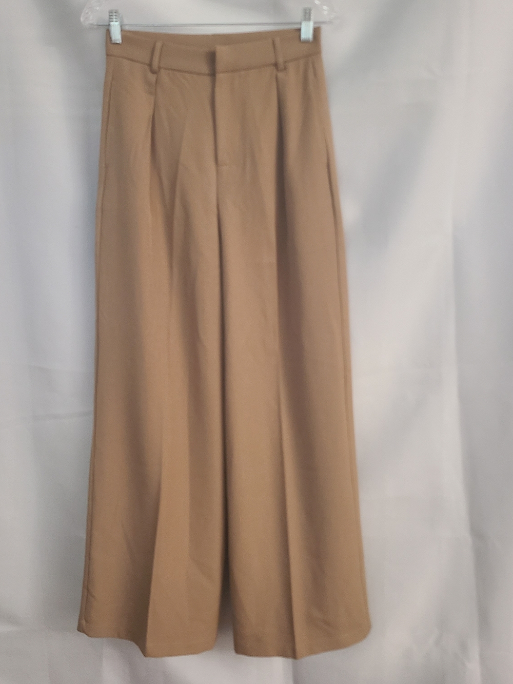 Anewsta S Tan Neutral Minimalist Capsule Office Work Pleated Front Wide Leg Pant